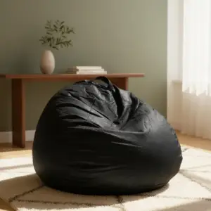 Puff Pera Decopuff Ecocuero Negro 80x80 cm con Relleno